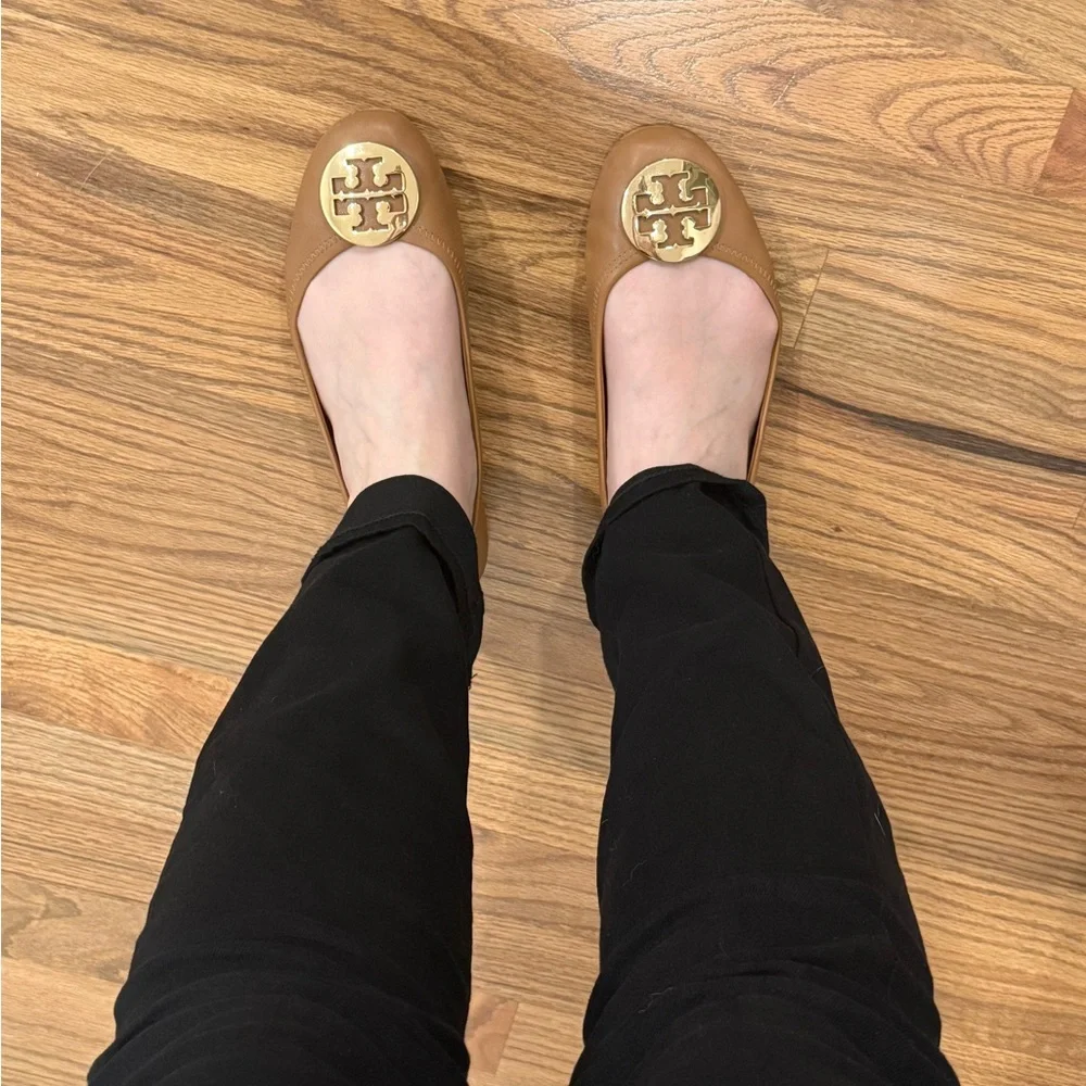 Tory Burch Minnie Ballet Flats- tan with gold logo